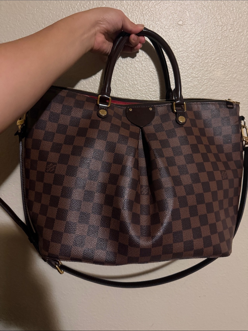 Louis Vuitton Brown Checkered Tote with Gold Hardware